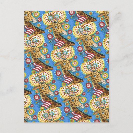 7月4日愛国キリン&花火かわいいおもしろい シーズンポストカード (正面)