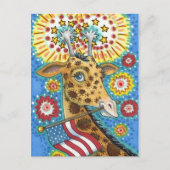 7月4日愛国キリン&花火かわいいおもしろい シーズンポストカード (正面)