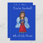 7月4日愛国天使USA国旗 招待状 (正面/裏面)