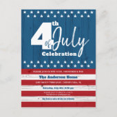 7月4日愛国心素朴のあるアメリカ国旗 インビテーションポストカード (正面)