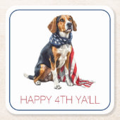 7月4日愛国犬パーソナライズされた スクエアペーパーコースター (正面)