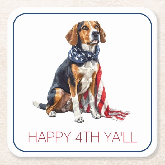 7月4日愛国犬パーソナライズされた スクエアペーパーコースター (正面)