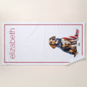 7月4日愛国犬パーソナライズされた ビーチタオル (正面)