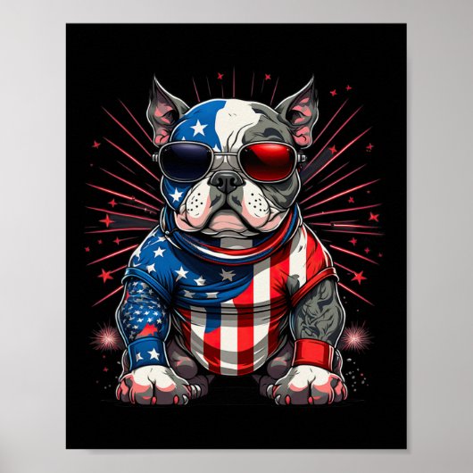 7月4日愛国的なアメリカいじめっ犬アメリカ国旗 ポスター (正面)
