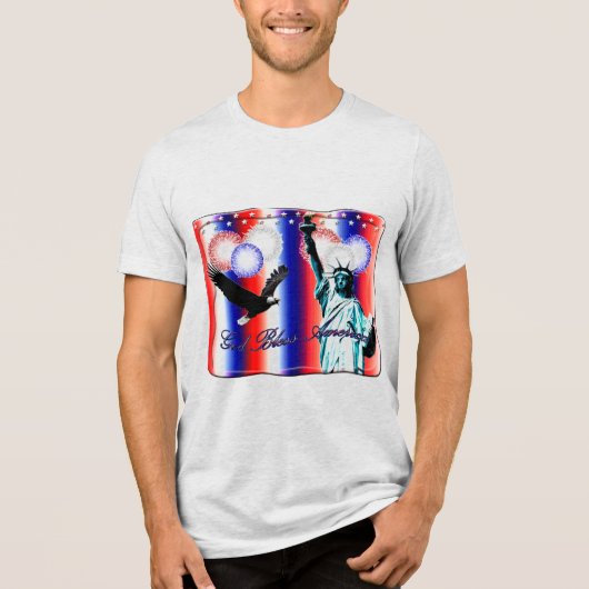 7月4日愛国的なアメリカ合衆国の花火 トライブレンドTシャツ (正面)