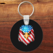 7月4日愛国的なイーグル米国アメリカ国旗の男性 キーホルダー (正面)