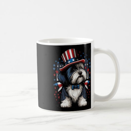 7月4日愛国的な髭のあるコリードッグ米国国旗 コーヒーマグカップ (右)