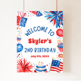7月4日愛国的な2回目の誕生日パーティーウェルカムサイン ポスター