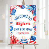 7月4日愛国的な2回目の誕生日パーティーウェルカムサイン ポスター