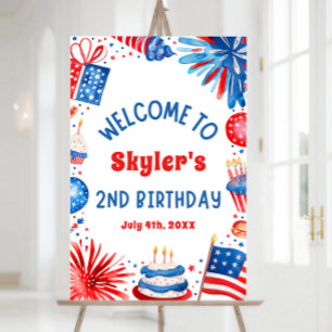 7月4日愛国的な2回目の誕生日パーティーウェルカムサイン ポスター