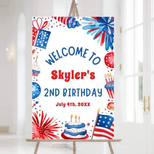 7月4日愛国的な2回目の誕生日パーティーウェルカムサイン ポスター