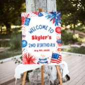 7月4日愛国的な2回目の誕生日パーティーウェルカムサイン ポスター