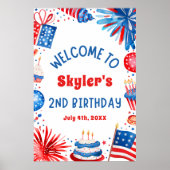 7月4日愛国的な2回目の誕生日パーティーウェルカムサイン ポスター (正面)