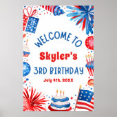 7月4日愛国的な3回目の誕生日パーティーウェルカムサイン ポスター (正面)