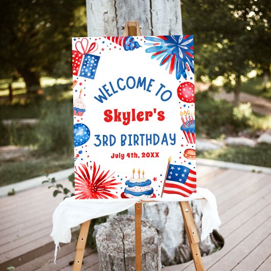 7月4日愛国的な3回目の誕生日パーティーウェルカムサイン ポスター