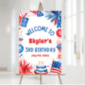 7月4日愛国的な3回目の誕生日パーティーウェルカムサイン ポスター