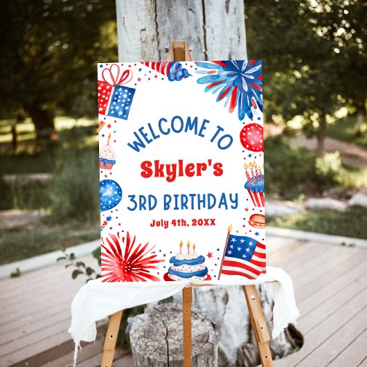 7月4日愛国的な3回目の誕生日パーティーウェルカムサイン ポスター