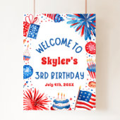 7月4日愛国的な3回目の誕生日パーティーウェルカムサイン ポスター