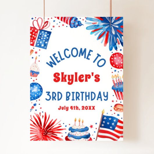 7月4日愛国的な3回目の誕生日パーティーウェルカムサイン ポスター