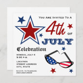 7月4日愛国的アメリカ国旗サングラス 招待状 (正面/裏面)