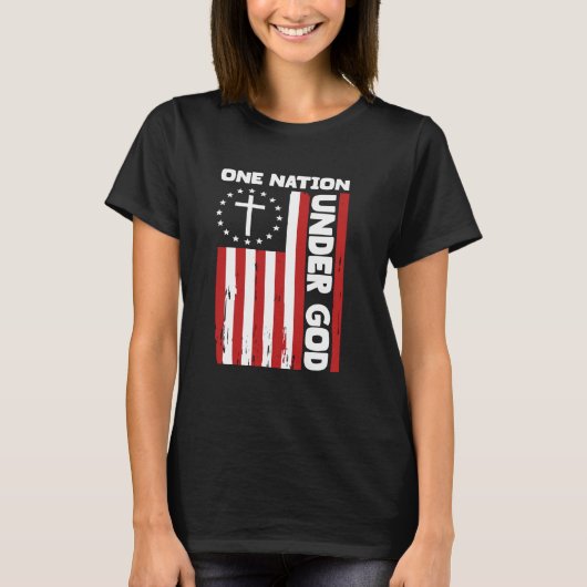 7月4日愛国的キリスト教国旗1国民国連 Tシャツ (正面)