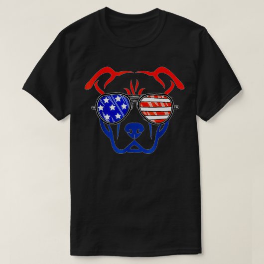 7月4日愛国的ピットブル犬米国国旗  Tシャツ (デザイン正面)