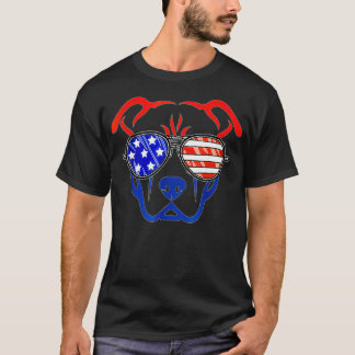 7月4日愛国的ピットブル犬米国国旗  Tシャツ