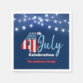 7月4日愛国的赤白青灯USA国旗 スタンダードカクテルナプキン (正面)