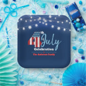 7月4日愛国的赤白青灯USA国旗 ペーパープレート (パーティー)