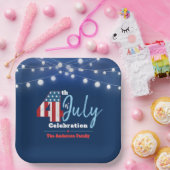 7月4日愛国的赤白青灯USA国旗 ペーパープレート (パーティー)