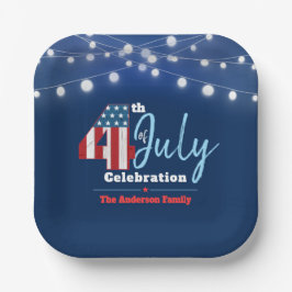 7月4日愛国的赤白青灯USA国旗 ペーパープレート