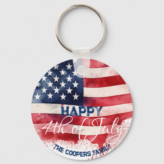 7月4日愛国米国国旗カスタムHappy 4 キーホルダー (正面)