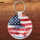 7月4日愛国米国国旗カスタムHappy 4 キーホルダー (正面)