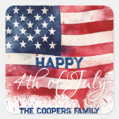 7月4日愛国米国国旗カスタムHappy 4 スクエアシール (正面)