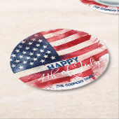 7月4日愛国米国国旗カスタムHappy 4 ラウンドペーパーコースター (アングル)
