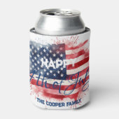 7月4日愛国米国国旗カスタムHappy 4 缶クーラー (缶正面)