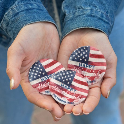 7月4日愛国米国国旗カスタムHappy 4 缶バッジ