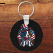 7月4日愛国英語指針犬アメリカ国旗 キーホルダー (正面)