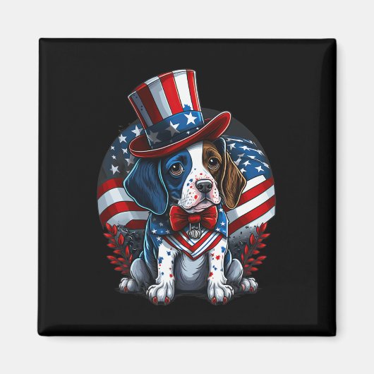 7月4日愛国英語指針犬アメリカ国旗 マグネット (正面)