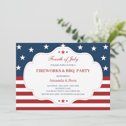 7月4日招待状独立記念日BBQ 招待状 (スタンド正面)