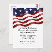 7月4日招待状赤白青国旗なびく インビテーションポストカード (正面/裏面)