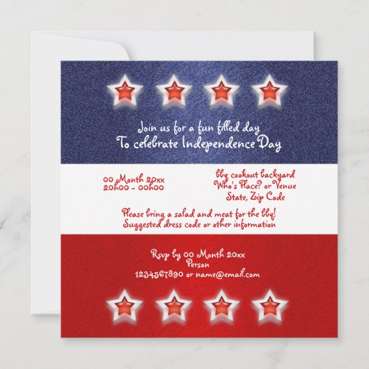 7月4日招待状-カスタマイズ可能なテンプレート 招待状 (裏面)