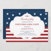 7月4日招待状、独立記念日、BBQ 招待状 (正面/裏面)