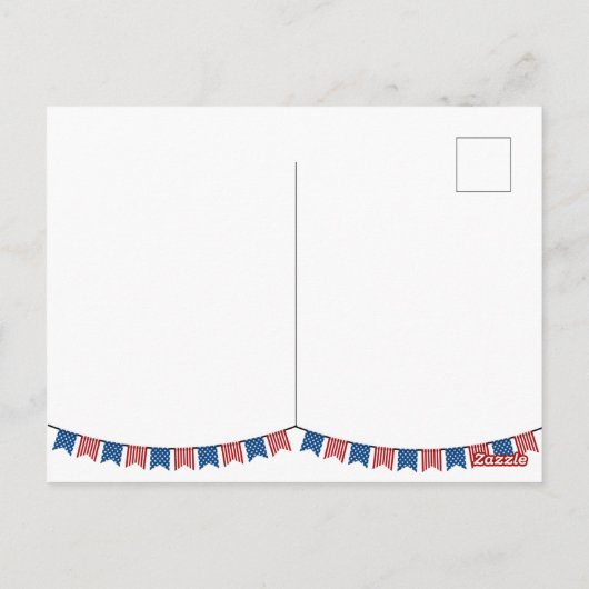 7月4日招待状 赤白青の旗がなびく ポストカード (裏面)