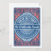 7月4日招待状BBQレッドホワイト&ブルー 招待状 (正面/裏面)