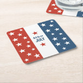 7月4日文字赤・白・青(星あり) スクエアペーパーコースター (アングル)