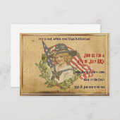 7月4日旗付きヴィンテージガール 招待状 (正面/裏面)