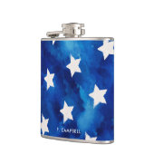 7月4日星の青い絞り染めのパターンをパーソナライズ フラスク (左)