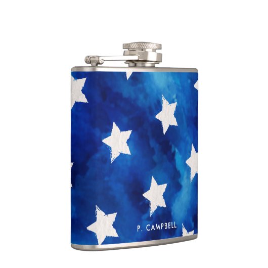 7月4日星の青い絞り染めのパターンをパーソナライズ フラスク (右)
