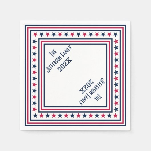 7月4日星・ストライプ名前をカスタムする年 スタンダードカクテルナプキン (正面)